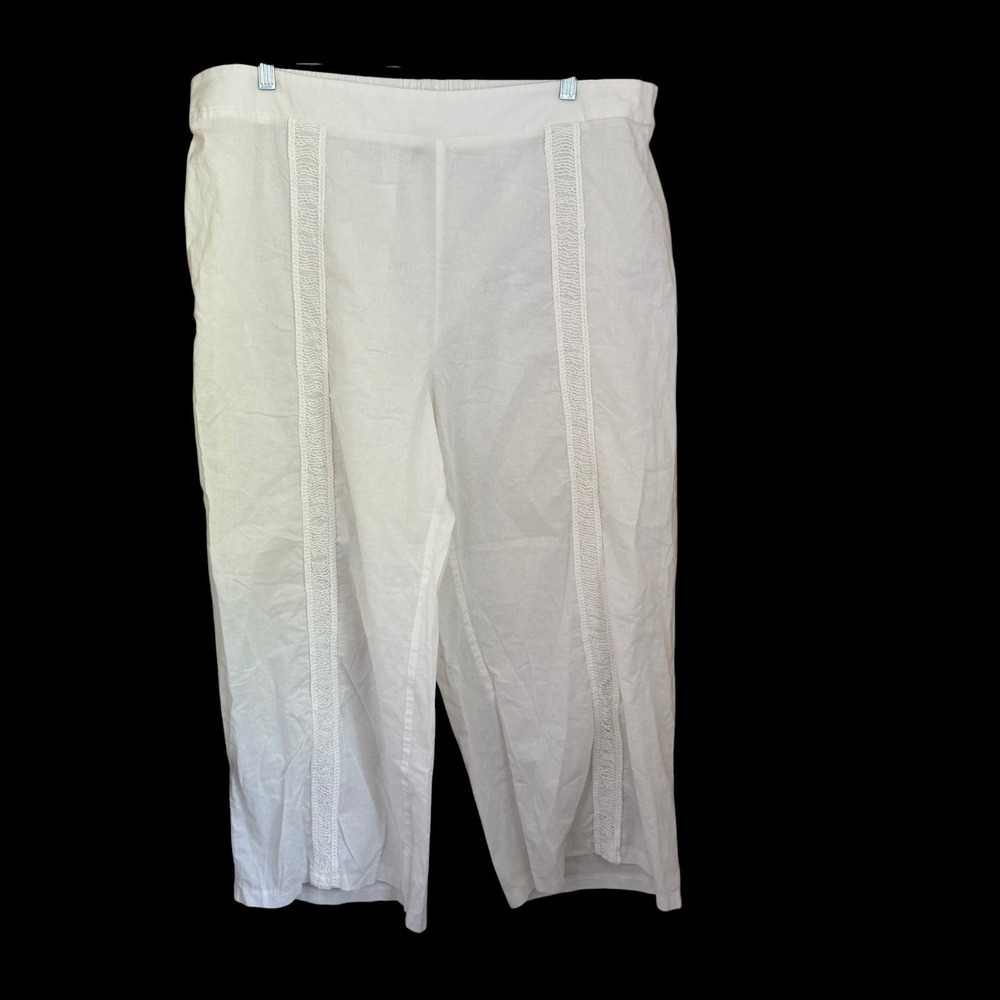 Shein Curve White Wide Leg Pants 4XL Cotton Lace Panel Boho Beach Coastal
